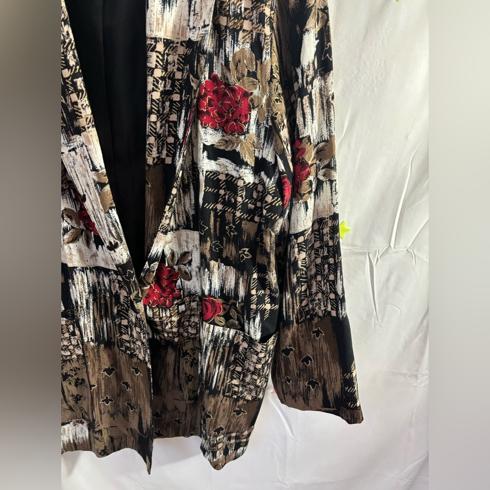Vintage Women’s Lightweight Red Rose Abstract Earth Tones Oversized Blazer M/L‎ - Picture 6 of 16